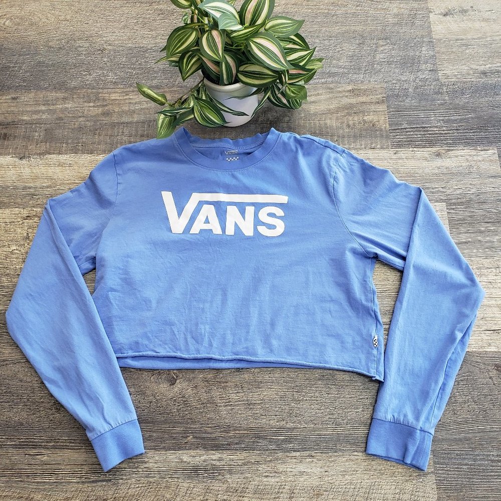 Vans Flying V Long Sleeve Crop Top T-shirt in Sky Blue Size M